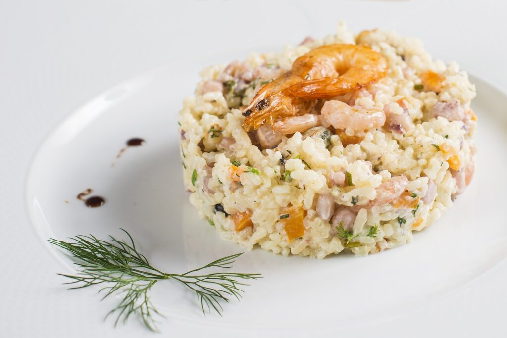 Risotto mit Garnelen und Blattspinat